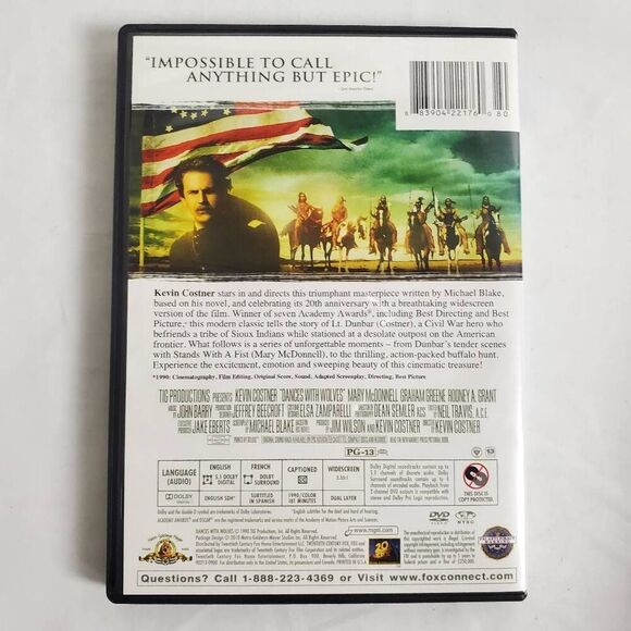 Dances with Wolves DVD 20th Anniversary Kevin Costner Best Picture 1990 - Picture 3 of 3